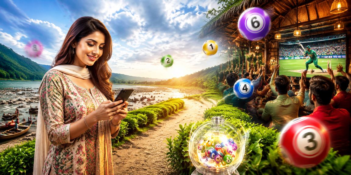 সিলেটের চা বাগানের পরিবেশে মোবাইলে অনলাইন গেমিং উপভোগ করছেন একজন ব্যবহারকারী